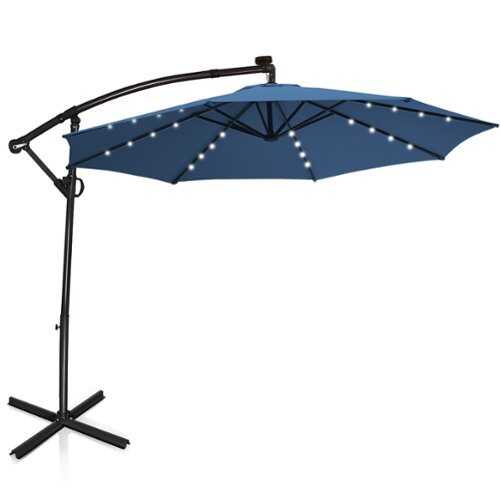 Rent to own Costway 10FT Patio Offset Umbrella Solar Powered LED 360Degree Rotation Aluminum - Blue