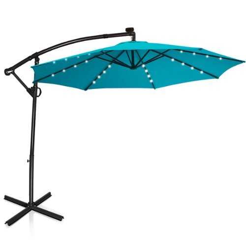 Rent to own Costway 10FT Patio Offset Umbrella Solar Powered LED 360Degree Rotation Aluminum - Turquoise