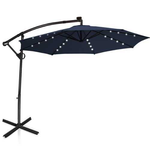 Rent to own Costway 10FT Patio Offset Umbrella Solar Powered LED 360Degree Rotation Aluminum - Navy