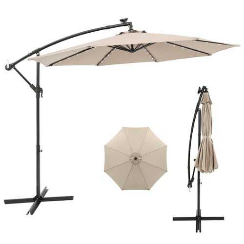 Rent to own Costway 10 Ft Patio Solar LED Offset Umbrella 40 Lights Crank Cross Base - Beige