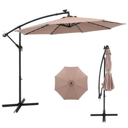 Rent to own Costway 10 Ft Patio Solar LED Offset Umbrella 40 Lights Crank Cross Base - Tan