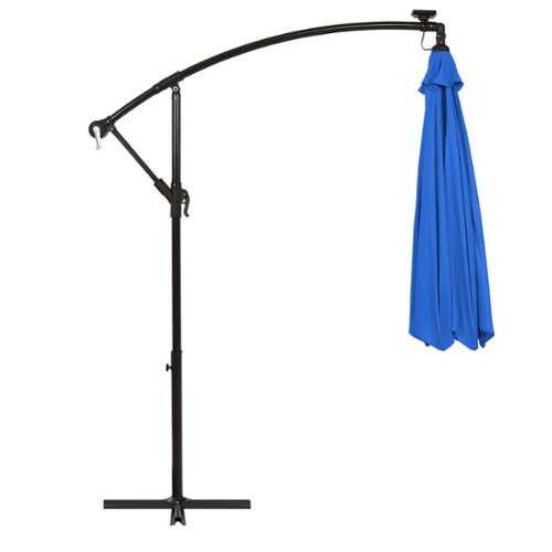 Rent to own Costway 10 Ft Patio Solar LED Offset Umbrella 40 Lights Crank Cross Base - Blue