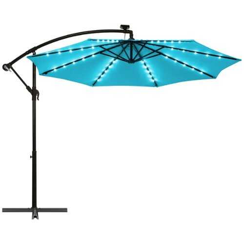 Rent to own Costway 10 Ft Patio Solar LED Offset Umbrella 40 Lights Crank Cross Base - Turquoise