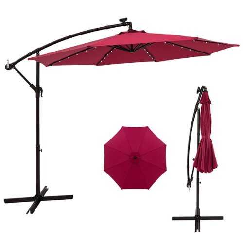 Rent to own Costway 10 Ft Patio Solar LED Offset Umbrella 40 Lights Crank Cross Base - Red