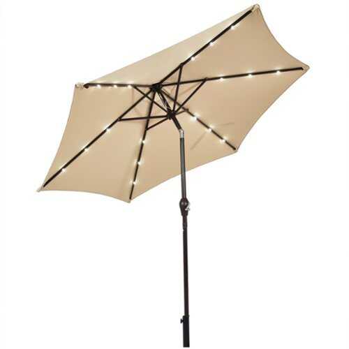 Rent to own Costway 9' Solar LED Lighted Patio Market Umbrella Tilt Adjustment Crank Lift - Beige