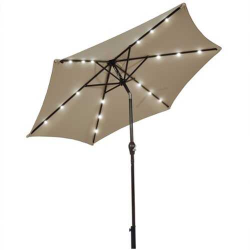 Rent to own Costway 9' Solar LED Lighted Patio Market Umbrella Tilt Adjustment Crank Lift - Tan