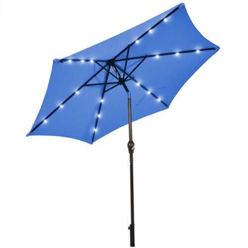 Rent to own Costway 9' Solar LED Lighted Patio Market Umbrella Tilt Adjustment Crank Lift - Blue
