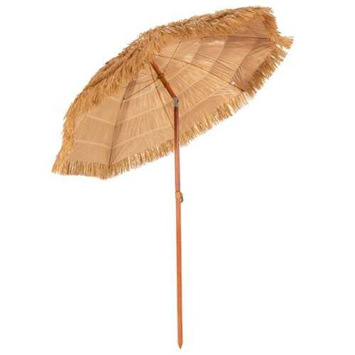 Rent to own Costway 6.5 FT Thatched Beach Umbrella Tilt Tiki Hawaiian Patio Portable - Khaki
