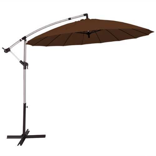 Rent to own Costway 10ft Patio Offset Umbrella W/ Crank and Cross Base Aluminum Tan - Tan