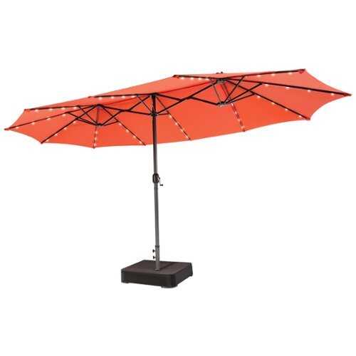 Rent to own Costway 15Ft Patio Double-Sided Solar LED Market Umbrella Crank Base - Orange