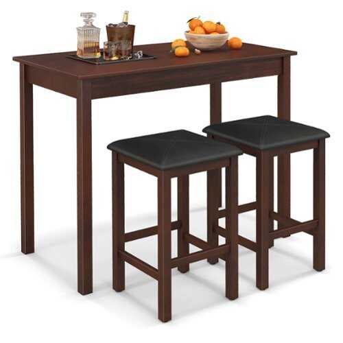 Rent to own Costway 3 PCS Bar Table Set Dining Table & 2 PVC Leather Upholstered Bar Stools Rustic - Brown+Black