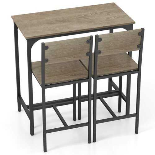 Rent to own Costway 3 PCS Bar Table & Chair Set Kitchen Table with 2 Bar Stools for Small Space - Gray