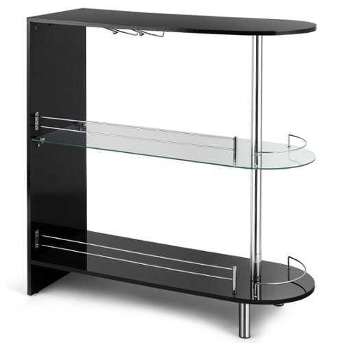 Rent to own Costway Wine Rack Unit w/Tempered Glass Shelf & Glass Holders Glossy - Black