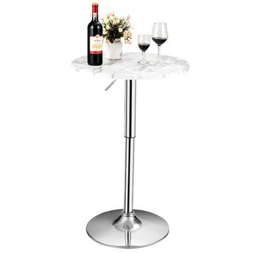 Rent to own Costway - Round Bistro Bar Table Height Adjustable 360-degree Swivel - White