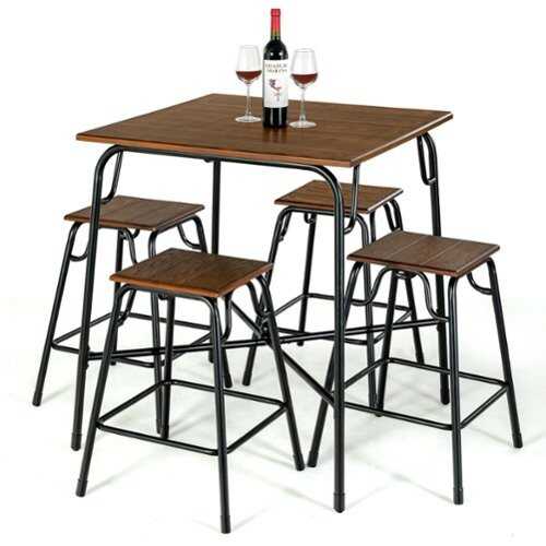 Rent to own Costway 5PCS Bar Table Set Counter Height Dining Set w/ 4 Stools - Rustic Brown/Black