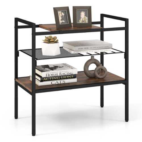 Rent to own Costway - Industrial Entryway Table 3-Tier Sofa Side Table with Removable Panel & Mesh Shelf - Rustic Brown/Black