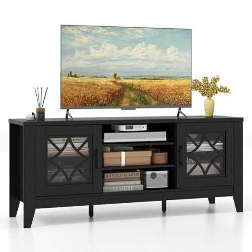 Rent to own Costway TV Stand for TVs up to 65" with 3-Position Adjustable Shelves Tempered Glass Doors - Black