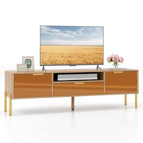Rent to own Costway Mirrored TV Stand for TV up to 65" Modern TV Console Table with Spacious Tabletop - Brown