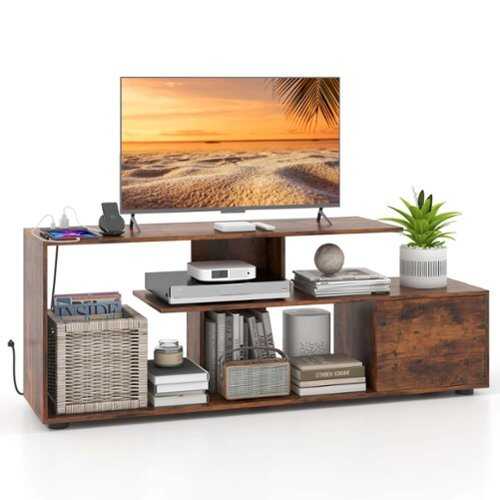 Rent to own Costway 60" TV Stand with Charging Station Storage Shelves Industrial Entertainment Center - Brown