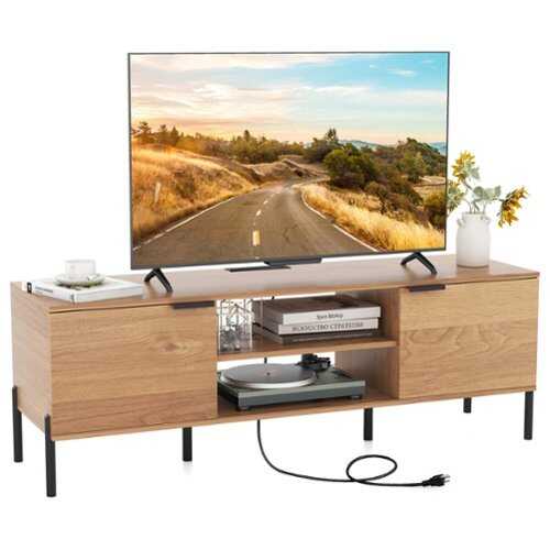 Rent to own Costway 2-Door TV Stand with Charging Station Media Entertainment Center for TVs up to 65" - Natural