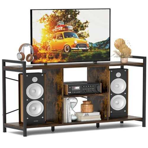Rent to own Costway 3-tier TV Stand for 55" TVs with 4 Open Shelves Heavy-duty Metal Frame for Bedroom - Brown