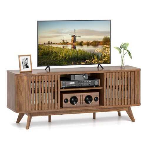 Rent to own Costway TV Stand for TVs up to 60" 2-Door Mid Century TV Console Table Modern TV Cabinet - Brown
