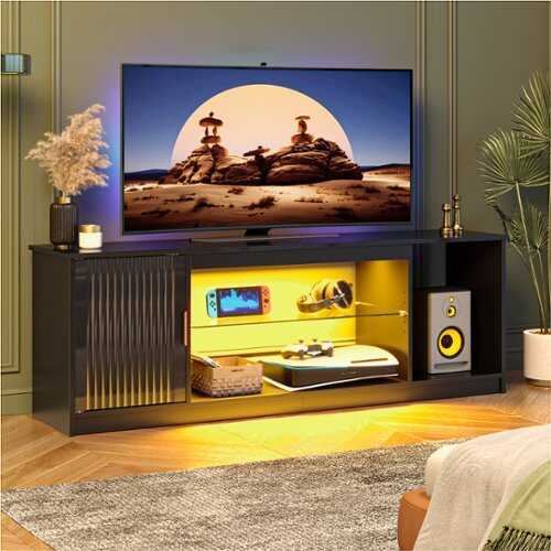Rent to own Bestier 57" Gaming TV Stand with Adjustable Shelves LED-Lit TV Console for 65-Inch TVs with Cabinet Storage - Black