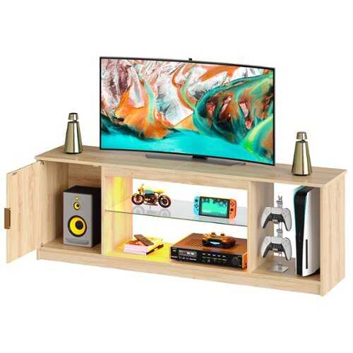 Rent to own Bestier 57" Gaming TV Stand with Adjustable Shelves LED-Lit TV Console for 65-Inch TVs with Cabinet Storage - Log