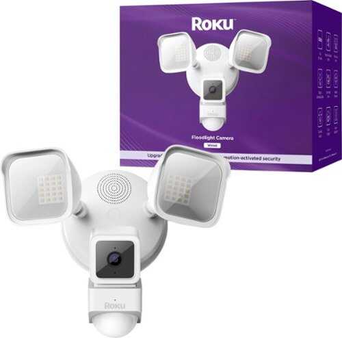 Rent to own Roku - Smart Home Floodlight Camera Wi-Fi-connected Wired Security Camera with Motion & Sound Detection - White
