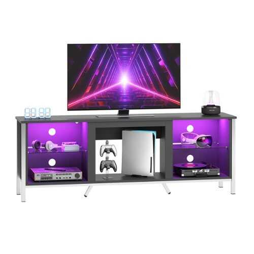 Rent to own Bestier - 70inch TV Stand LED Entertainment Center for TVs Up to 80" - Black Carbon Fiber
