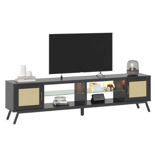 Rent to own Bestier - 80'' Rattan TV Stand for TVs up to 85" - Black