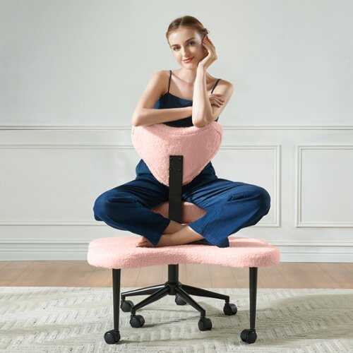 Rent to own Pinmoco - Ergonomic Cross-Legged Swivel Chair, Adjustable Height Meditation Chair with Back Support - Pink