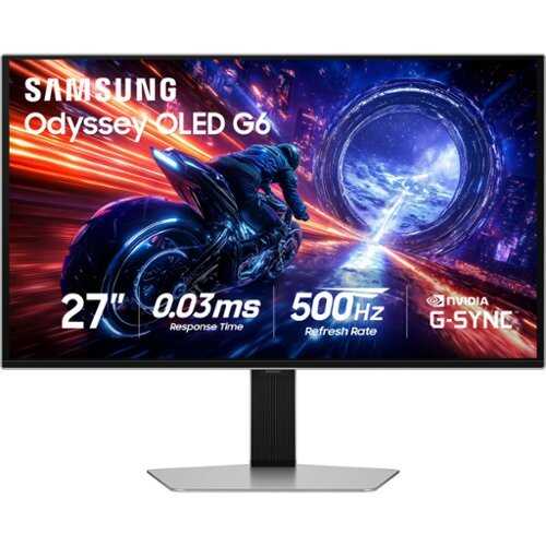 Rent to own Samsung - 27" Odyssey OLED G6 (G60SF) QHD 500Hz 0.03ms GSync Compatible and FreeSync Prem Pro Gaming Monitor with HDR 500 - Silver