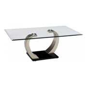Rent to own Rectangular Glass Top Coffee Table with Pedestal Base,Black and Silver
