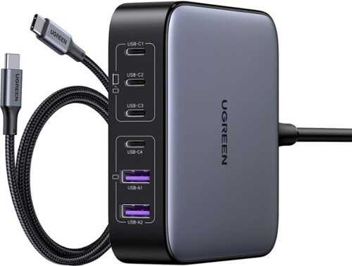 Rent to own UGREEN - Nexode 200W 6-Port Desktop GaN Charger for Laptops, Tablets, Smartphones and More - Space Gray