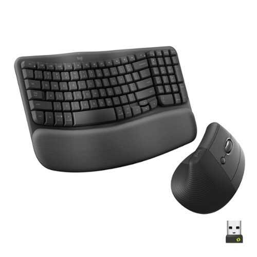 Rent to own Logitech - Wave Keys for and Lift Vertical Mouse Wireless Ergonomic Keyboard and Mouse Bundle with Cushioned Palm Rest - Graphite