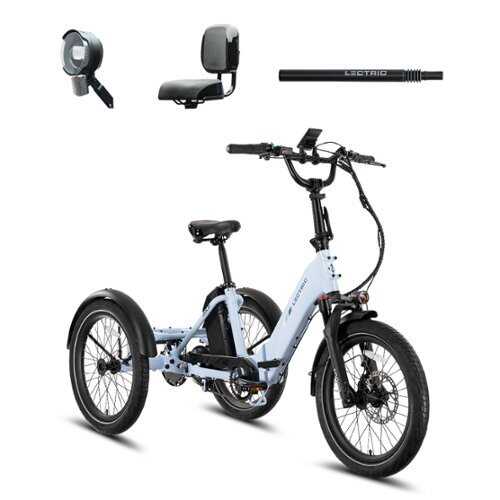 Rent to own Lectric eBikes - XP Trike 2 Foldable eBike (Max 50mi. Range/14mph Speed) +Support Seat, Suspension Seat Post, & Elite Headlight - Glacier Blue