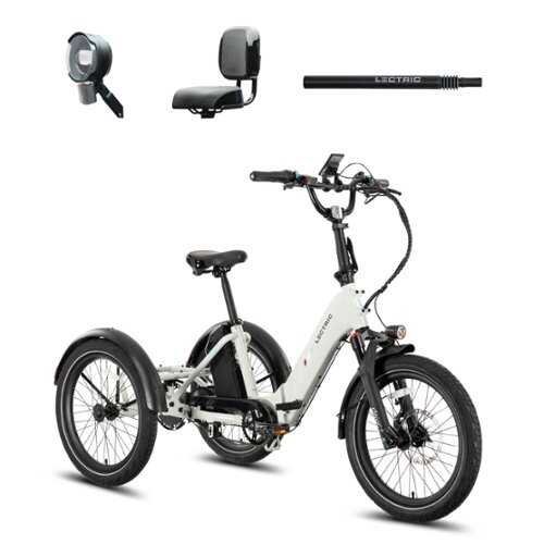 Rent to own Lectric eBikes - XP Trike 2 Foldable eBike (Max 50mi. Range/14mph Speed) +Support Seat, Suspension Seat Post, & Elite Headlight - Stratus White