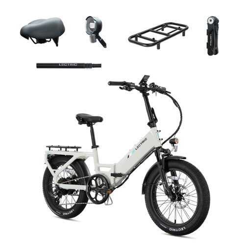 Rent to own Lectric eBikes - XP4 750 Step-Thru Foldable Long-Range eBike (Max 85mi./28mph) + LevelUp Rack/Comfort Seat/Seat Post/Elite Headlight/Lock - Stratus White