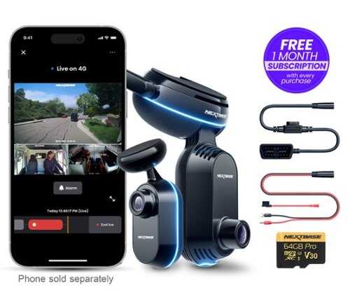 Rent to own Nextbase - iQ 4K Smart Dash Cam Bundle with Cabin Cam, Rear Window Cam, 64GB SD Card, and OBD II/Hardwire Kit - Black