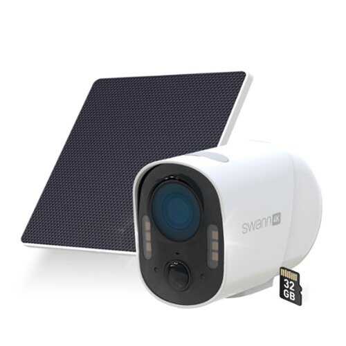 Rent to own Swann - Xtreem 4K Eco Security Camera, Solar, Motion Detect, Color Night Vision, Two-Way Audio, Weatherproof, 32GB MicroSD - White