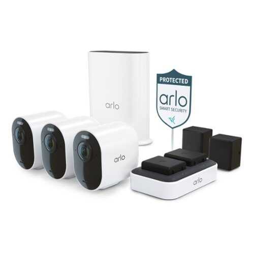 Rent to own Arlo - Ultra 3-Camera Wireless 4K HDR Security Camera (3rd Gen) Battery Powered with Dual Charging Station and Yard Sign - White