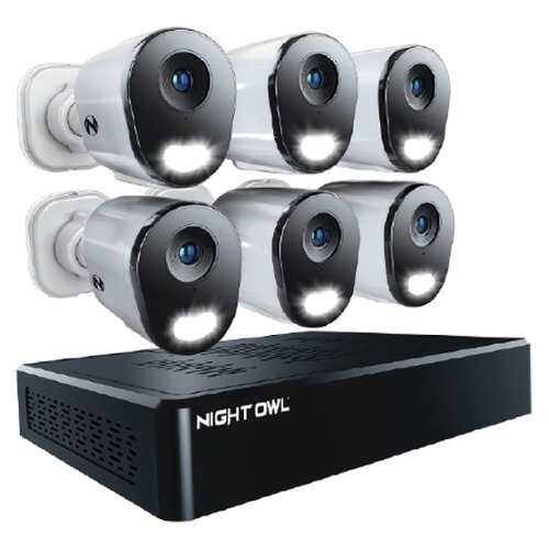 Rent to own Night Owl - 8 channel 6K (12MP) NVR with 6 (4K) cameras and 2tb storage expandable up to 4 additional Wi-Fi cameras - White