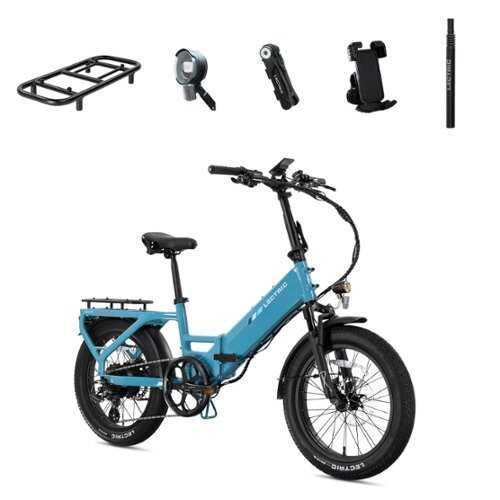 Rent to own Lectric eBikes - XP4 750 Step-Thru Foldable Long-Range eBike (Max 85mi./28mph) + LevelUp Rack/Phone Mount/Seat Post/Elite Headlight/Lock - Raindrop Blue
