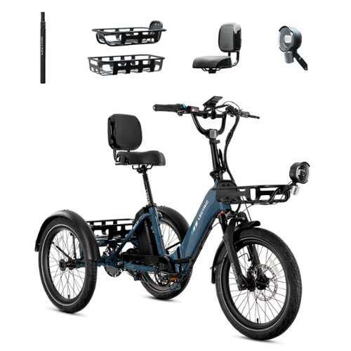 Rent to own Lectric eBikes - XP Trike2 750 Foldable eBike (Max 70mi./17mph) +Cargo Package, Support Seat, Seat Post, & Elite Headlight - Dusk Blue