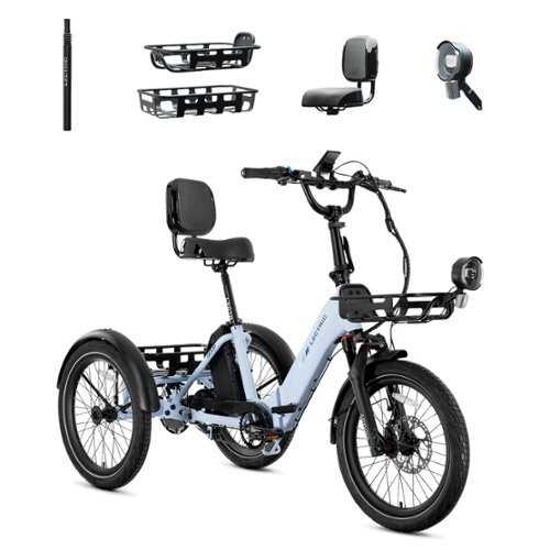Rent to own Lectric eBikes - XP Trike2 750 Foldable eBike (Max 70mi./17mph) +Cargo Package, Support Seat, Seat Post, & Elite Headlight - Glacier Blue