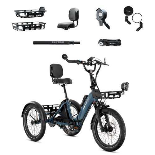 Rent to own Lectric eBikes - XP Trike2 750 Foldable eBike (Max 70mi./17mph) +Cargo Package,Seat, Seat Post, Headlight, Mirrors, & Lock - Dusk Blue