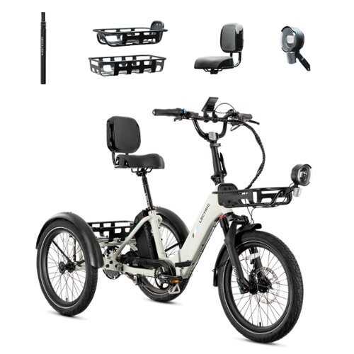 Rent to own Lectric eBikes - XP Trike2 750 Foldable eBike (Max 70mi./17mph) +Cargo Package, Support Seat, Seat Post, & Elite Headlight - Stratus White