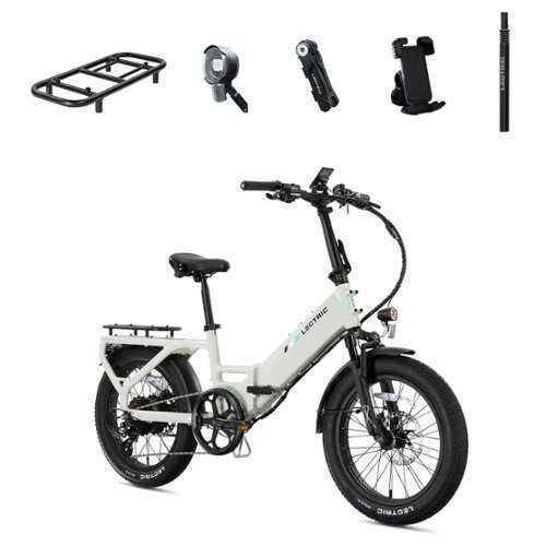 Rent to own Lectric eBikes - XP4 750 Step-Thru Foldable Long-Range eBike (Max 85mi./28mph) + LevelUp Rack/Phone Mount/Seat Post/Elite Headlight/Lock - Stratus White