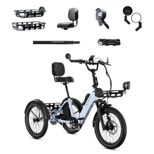 Rent to own Lectric eBikes - XP Trike2 750 Foldable eBike (Max 70mi./17mph) +Cargo Package,Seat, Seat Post, Headlight, Mirrors, & Lock - Glacier Blue